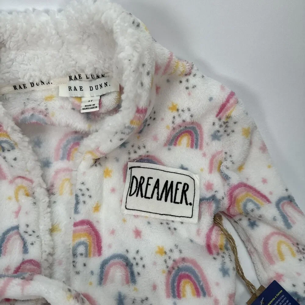NWT Toddler Little Girl Rae Dunn Dreamer Patch Rainbow Print Fleece Robe